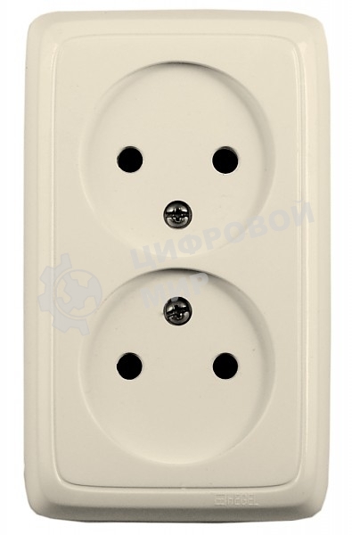 Розетка двойная наружная HEGEL РА16-143-01 с изоляционной пластиной слоновая кость