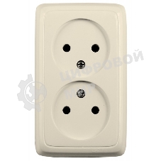 Розетка двойная наружная HEGEL РА16-143-01 с изоляционной пластиной слоновая кость
