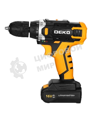 Дрель-шуруповерт Deko Sharker 16V, 16 В, 1,5 Ач, 32 Нм, щеточный