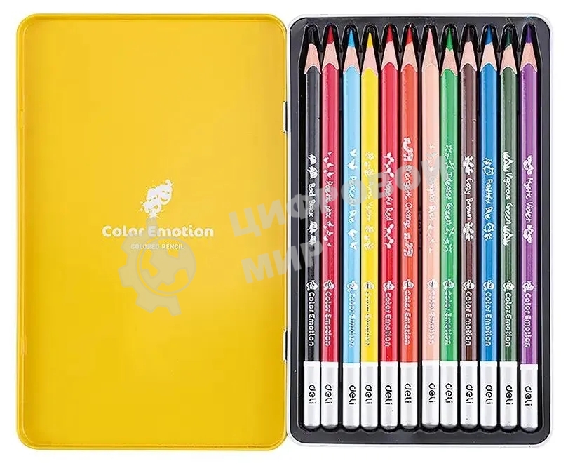 Карандаши цветные Deli Color Emotion EC00205 EC00205, липа, 12 цветов, коробка металлическая