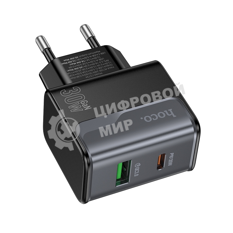Зарядное устройство Hoco 30Вт, 3А, QC3.0/PD, 1xUSB, 1xType-C, CS73A, черный, коробка