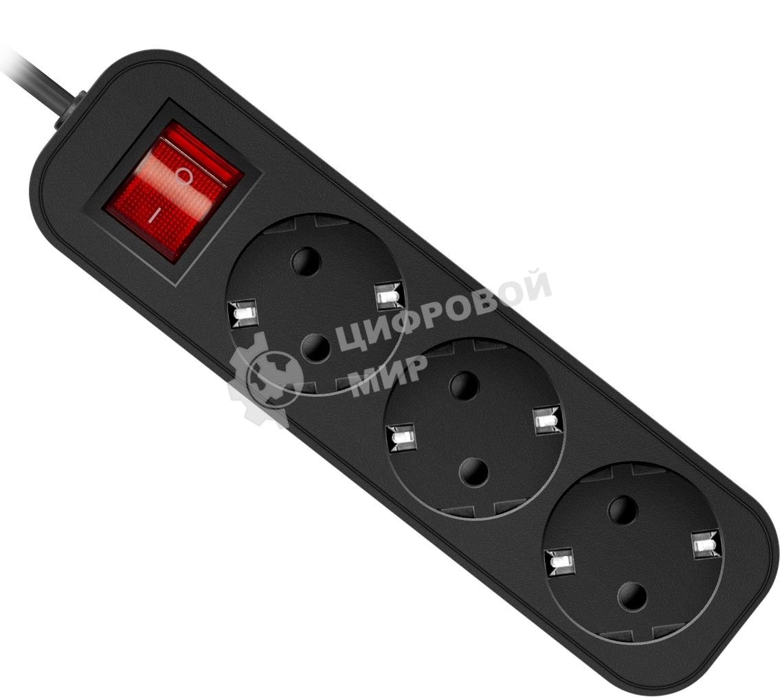 Удлинитель Defender с заземлением G330 Выключатель, 3.0 м, 3 розетки