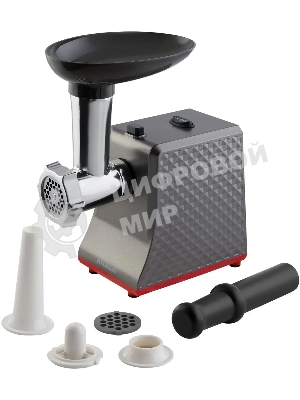 Мясорубка электрическая Hyundai HY-MG2114 графит/серебристый, 1800 Вт, 2.2 кг/мин, реверс, защита от перегрузки, насадки - 4