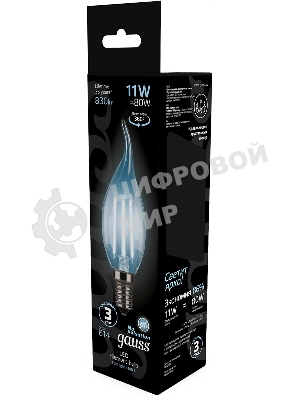 Лампа светодиодная филаментная Gauss Filament 11Вт цок.:E14 свеча 220B св.свеч.бел.нейт. CF35 (упак.:10шт)