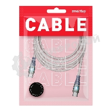 Кабель Smartbuy для зарядки и передачи данных, прозрачные наконечники TYPE C - TYPE C, 3А, нейл., серый, 1 м, IK-3112FCTRANSP-GRAY