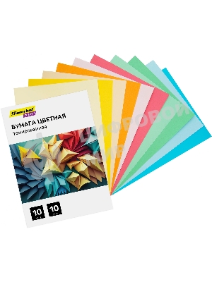 Бумага цветная Silwerhof тонир. 10 л. 10цв. A4 CREATE 80г/м2 папка