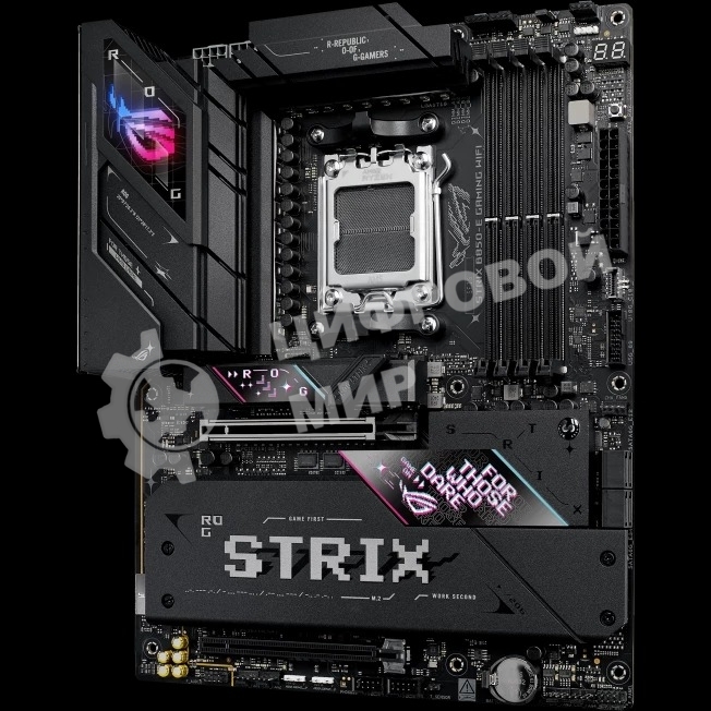 Материнская плата ASUS ROG STRIX B850-E GAMING WIFI, AM5, AMD B850, 4xDDR5, 4xSATA, 5xM.2, 1xPCI-E 5.0 x16, 1xPCI-E 4.0 x16, 1xRealtek 5Gb Ethernet, 1xUSB-C 4, 1xUSB-C 20Gbps, 6xUSB-A 10Gbps, 4xUSB-A 2.0, 3x3.5 мм, 7.1, ATX