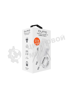 Сетевое зарядное устройство Qumo Energy (Charger 0026) 2.1A, встроенный кабель Lightning 8 Pin, белый