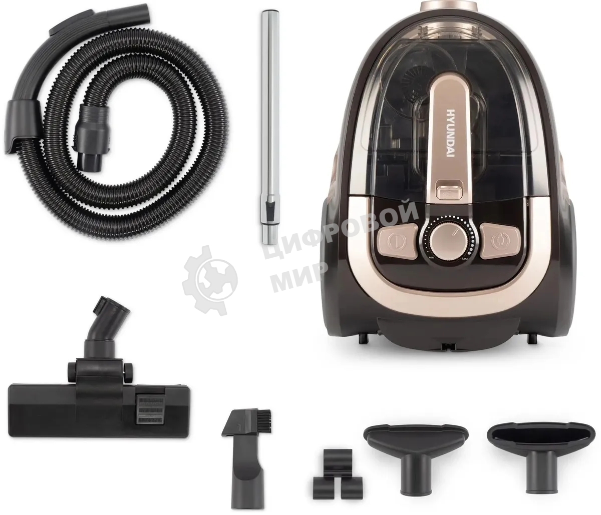Пылесос Hyundai HYV-C3550 золотистый/темно-коричневый, 380/2220 Вт, уборка сухая, пылесборник контейнер 2,5 л