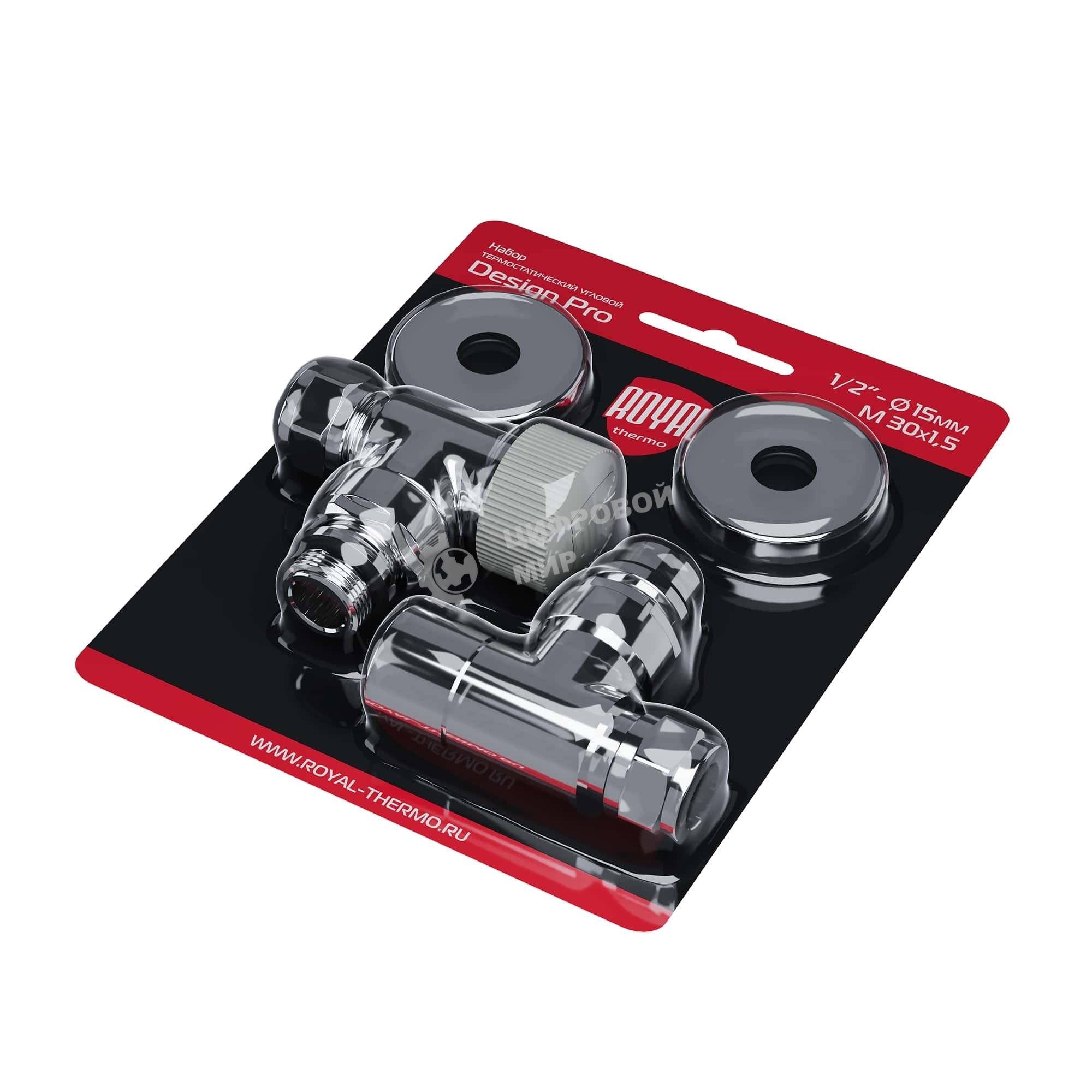 Набор термостатический угловой Royal Thermo Design Pro 15мм М30х1,5 (Хром)