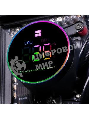 Система жидкостного охлаждения Thermalright Frozen Magic 360 Digital V2 (360мм, LED temp., Black, ARGB/Fans: 3x120мм, 68.9CFM, 28.2dBA, 2000RPM/Pump height 54.4мм, Rad thickness 27мм/S: 1700, 1200, 1851, 115X, AM5, AM4)
