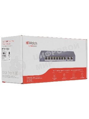 Коммутатор HiWatch DS-S1008P, 8×100 Мбит/с PoE + 2×1 Гбит/с, неуправляемый