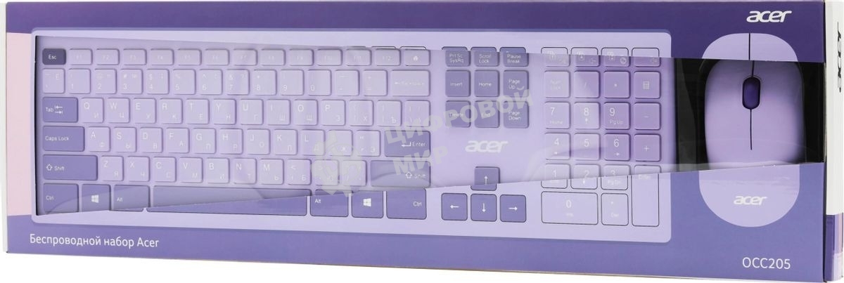 Комплект клавиатура + мышь Acer OCC205 беспроводной USB, 1200 dpi, фиолетовый
