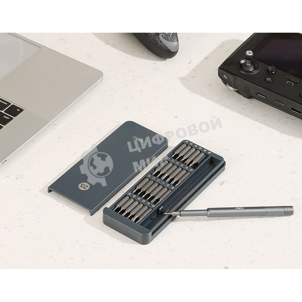 Набор прецизионных отверток Deli DL241025 (отвертка + 24 биты), сталь S2 + Cr-V