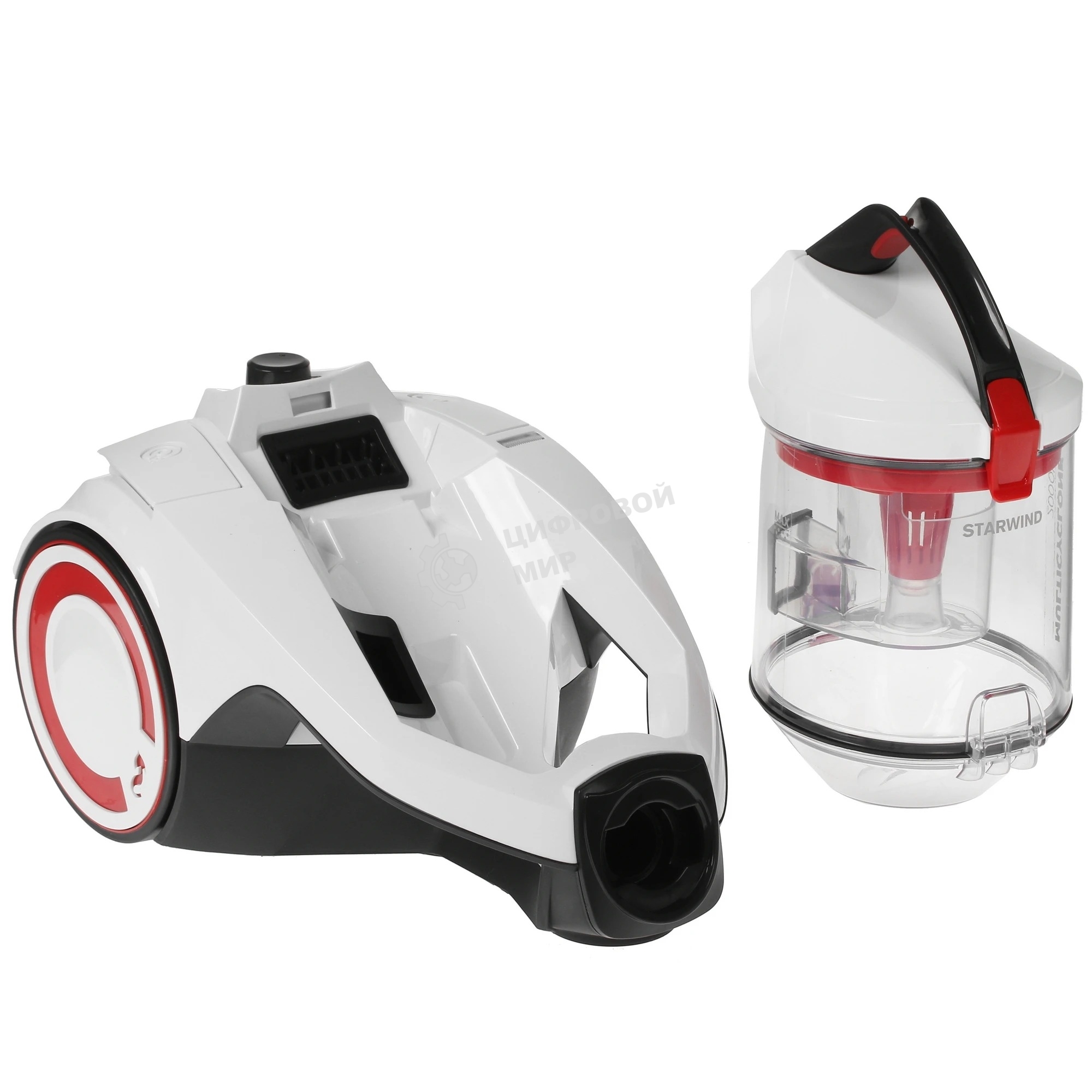 Пылесос Starwind SCV2082 белый/красный/черный, 350/2000 Вт, уборка сухая, пылесборник контейнер 3.5 л