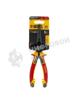 Длинногубцы прямые Denzel диэлектрические рукоятки до 1000 В, трехкомпонентные рукоятки, 205 мм