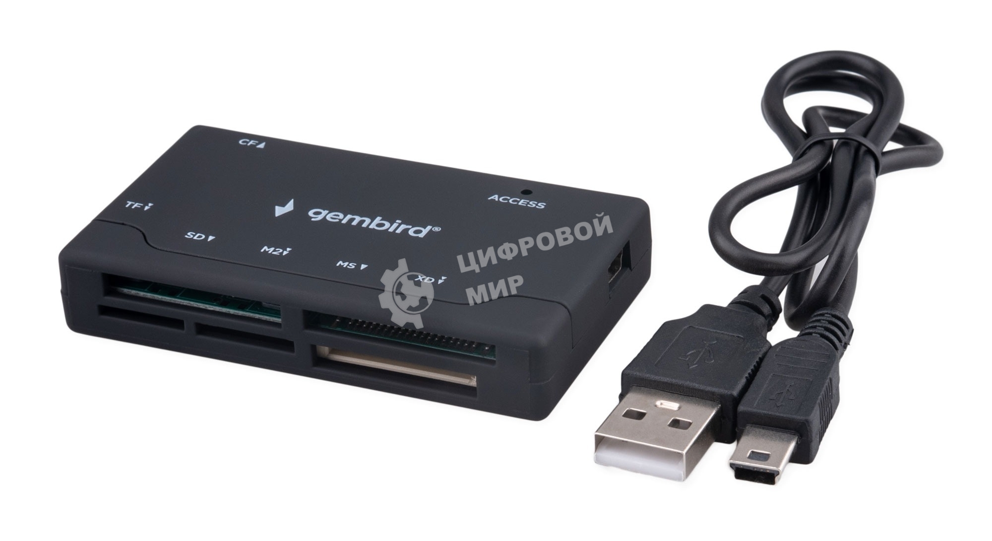 Кард-ридер Gembird FD2-MSD-4/черный/SD/TF/MicroSD/XD/MS/M2/CF/USB 2.0/пластик