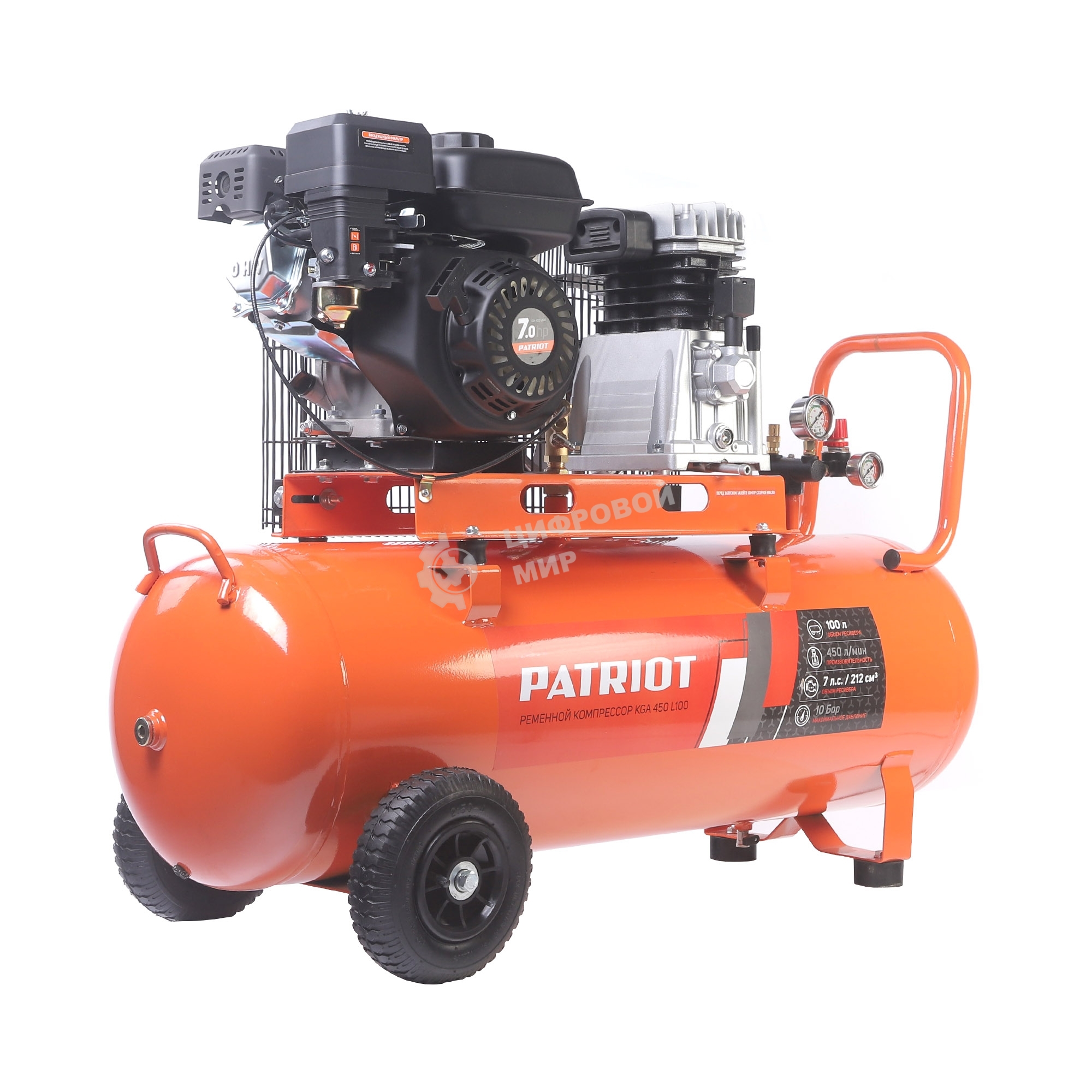 Компрессор Patriot бензиновый KGA 450 L100 - 450 л/мин, 10 бар, 100 л, 7 лс, быстросъем и 