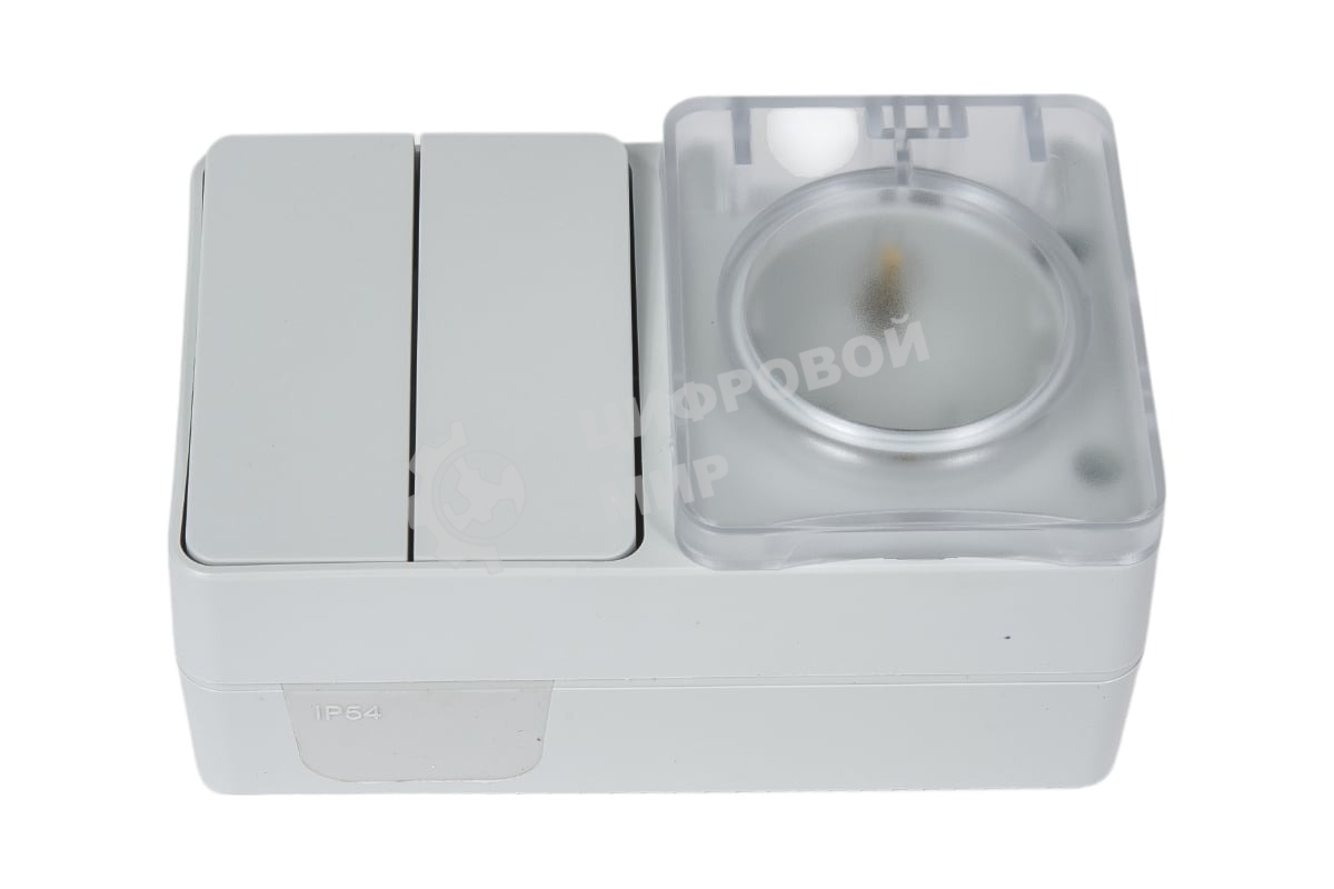 Блок открытого монтажа AtlasDesign PROFI IP54: розетка с заземлением со шторками 16А, выключатель 2-клав.10А, серый