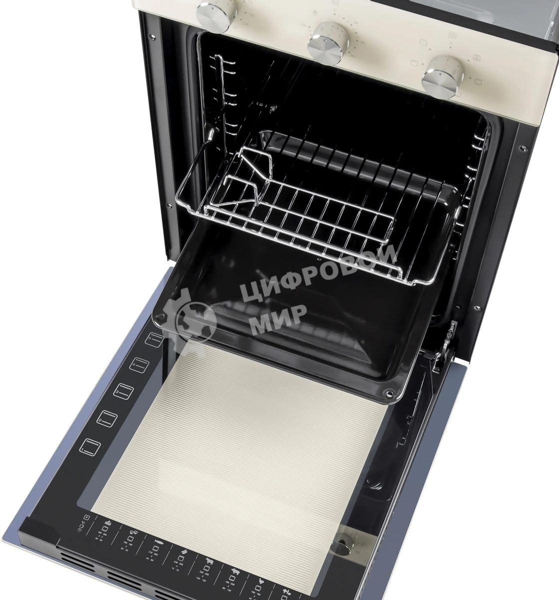 Шкаф духовой электрический Maunfeld EOEC516BG, встраиваемый, 51л, дверца с 2 стеклами, бежевый