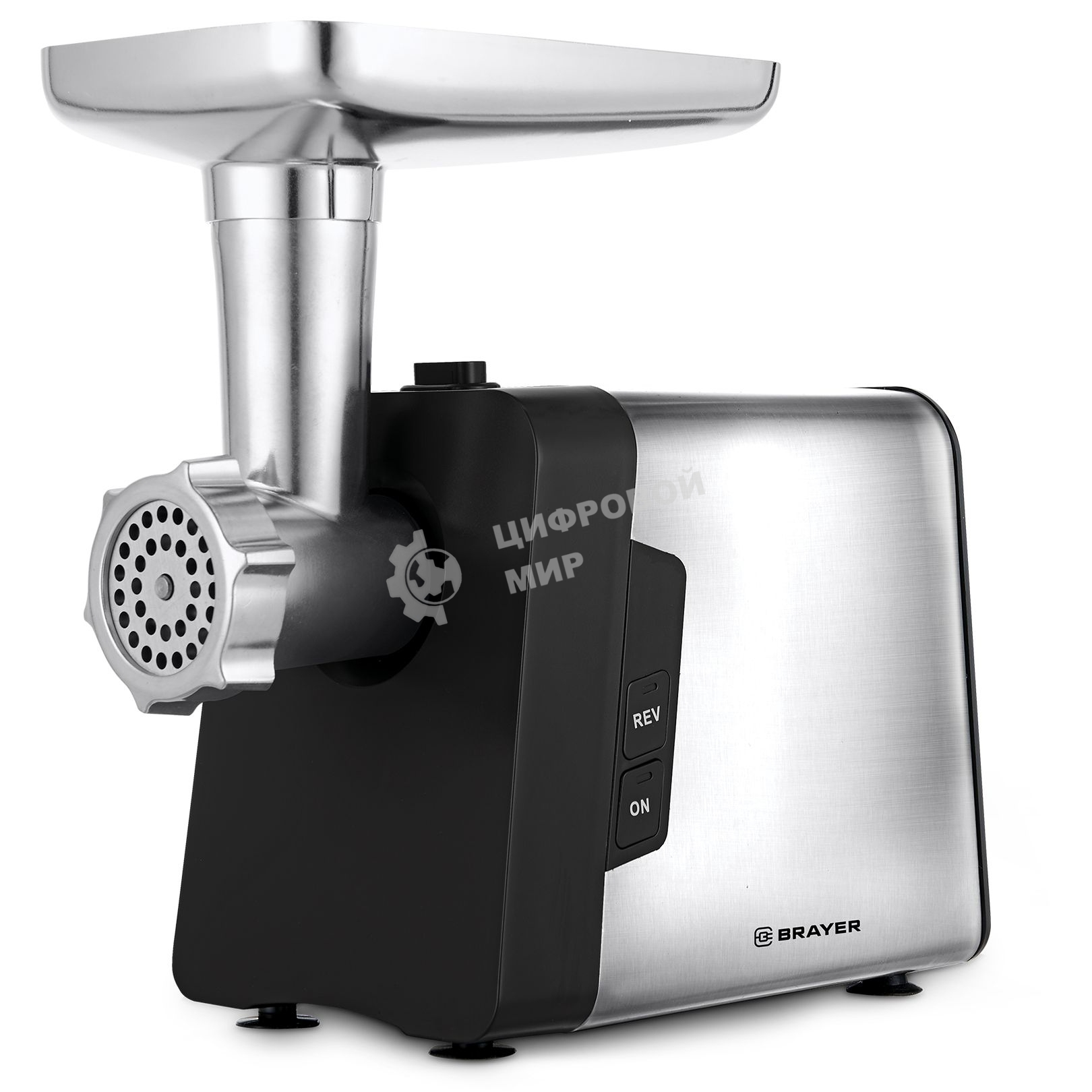 Мясорубка электрическая BRAYER BR1616 черный, 1800 Вт, 1.5 кг/мин, реверс, защита от перегрузки, насадки - 6