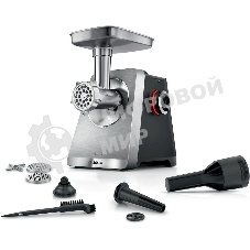 Мясорубка электрическая Bosch Series 8 MFWS820M черный, 2500 Вт, 4.5 кг/мин, реверс, защита от перегрузки, металлический лоток, насадки - 5