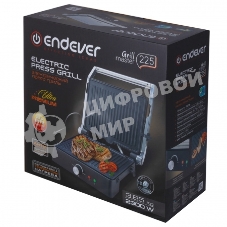 Электрический пресс-гриль Endever Grillmaster 225, серебристый/черный, 2300 Вт, терморегулятор, размер пов-ти 28х17 см