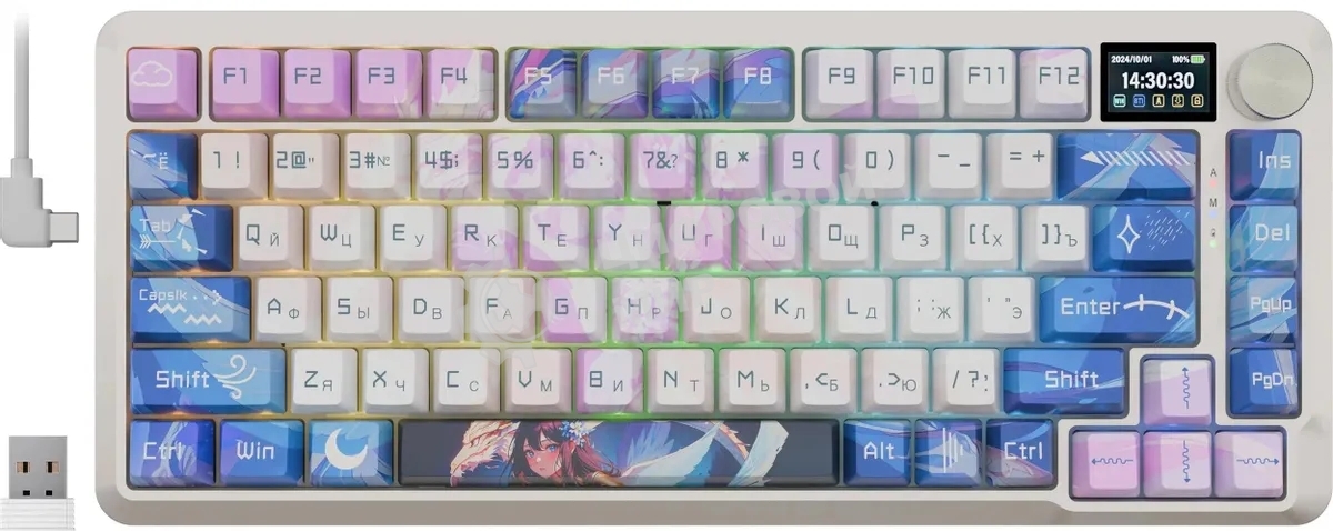 Клавиатура Redragon Flekact Pro гибридная, USB Type-A, Bluetooth, радиоканал, фиолетовый