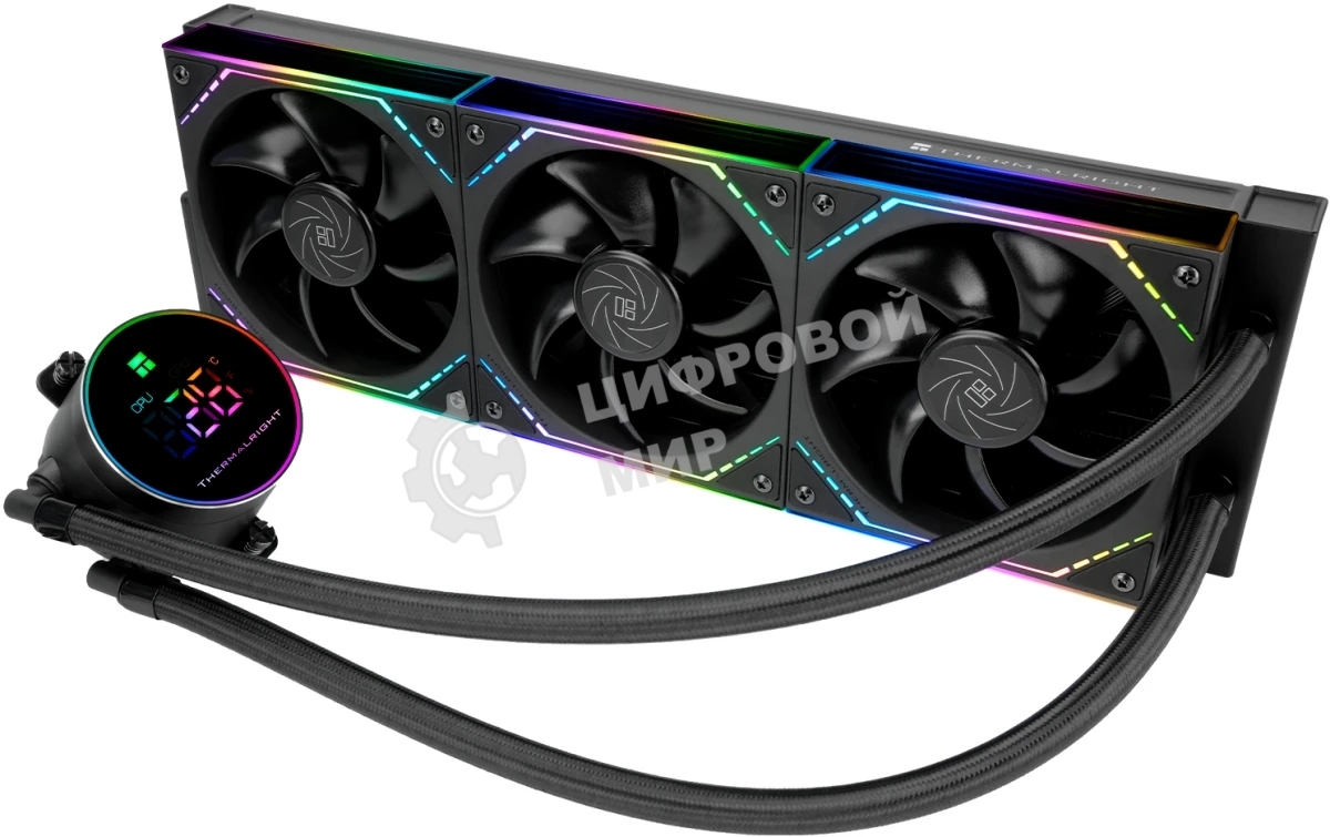 Система жидкостного охлаждения Thermalright Frozen Magic 360 Digital V2 (360мм, LED temp., Black, ARGB/Fans: 3x120мм, 68.9CFM, 28.2dBA, 2000RPM/Pump height 54.4мм, Rad thickness 27мм/S: 1700, 1200, 1851, 115X, AM5, AM4)
