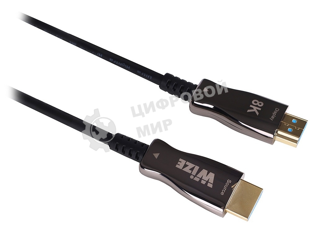 Кабель HDMI Wize AOC-8K-HM-HM-15M оптический, 15 м, 8K/60HZ 4:4:4, v.2.1, ARC, 19M/19M, HDCP 2.2, Ethernet, черный, коробка