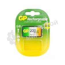 Батарейка аккумуляторная GP, Крона (20R8H, 6F22), Ni-Mh, 200 mAh, 1 шт., в блистере, 20R8H-2CRU1