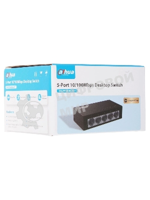 Коммутатор 5-в-1 Dahua DH-PFS3005-5ET/5 портовдо 100 Мбит.с/коммутация до 1 Gbит.с/неуправляемый/Plug & Play/черный (DH-PFS3005-5ET)