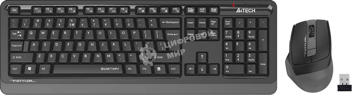 Комплект клавиатура+мышь A4Tech FStyler FGS1035Q беспроводной, USB, 2000 DPI, чёрный/серый