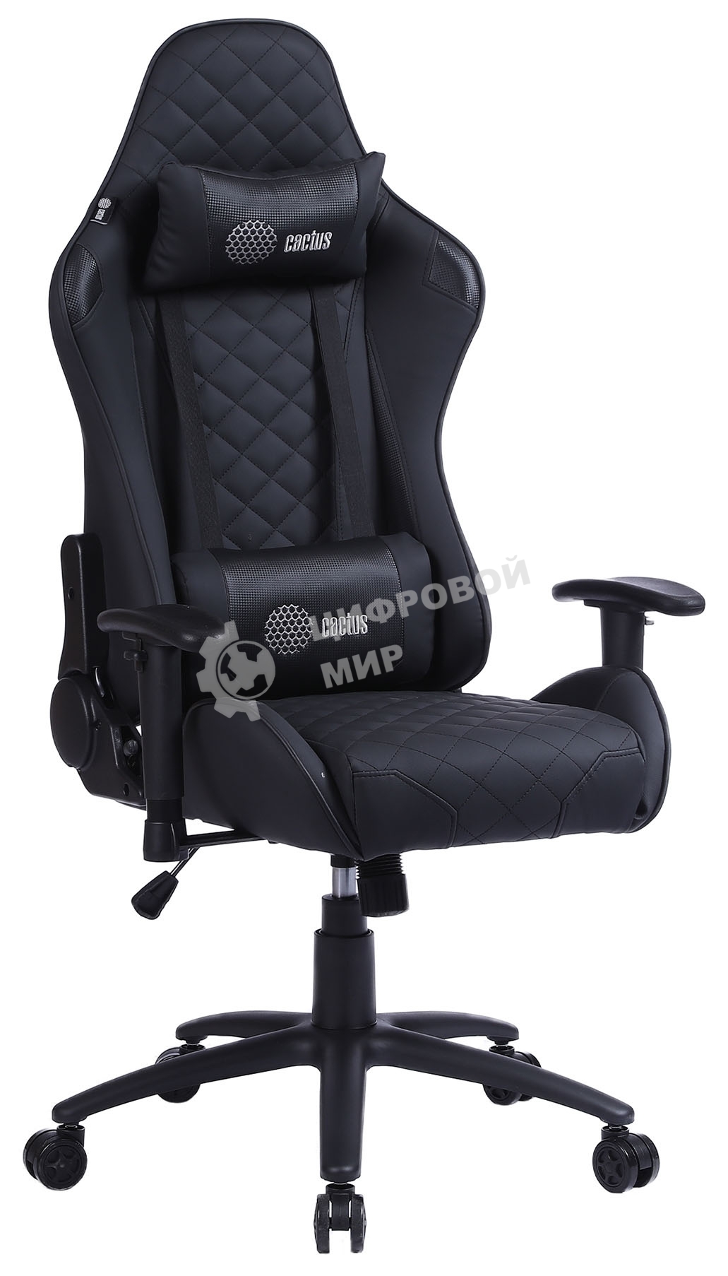 Кресло игровое Cactus CS-CHR-030BL черный, сиденье черный, эко.кожа, с подголов. крестовина металл, пластик черный