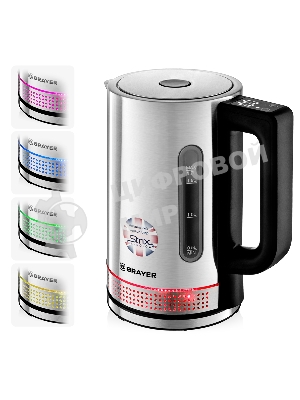 Чайник электрический BRAYER BR1060 2200 Вт, 1.7 л, стальной/черный