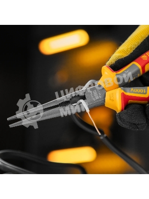 Длинногубцы прямые Denzel диэлектрические рукоятки до 1000 В, трехкомпонентные рукоятки, 205 мм