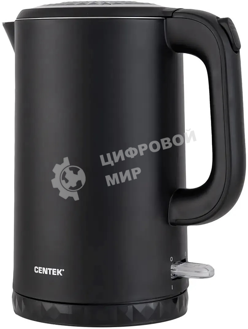 Чайник электрический Centek CT-0020 черный металл 1.7 л, 2200 Вт, бесшовная колба, двойные стенки