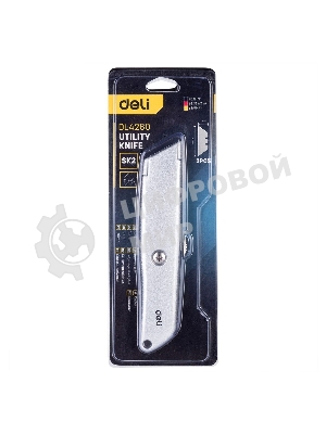 Универсальный нож с Т-образным лезвием Deli DL4260 19 мм, длина 153 мм, в комплекте 3 лезвия SK5, алюминиевый корпус