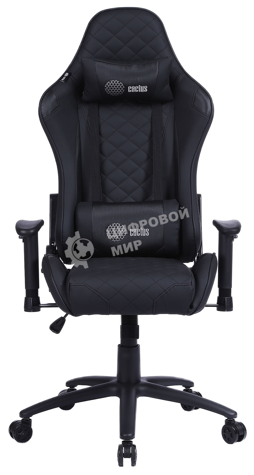 Кресло игровое Cactus CS-CHR-030BL черный, сиденье черный, эко.кожа, с подголов. крестовина металл, пластик черный