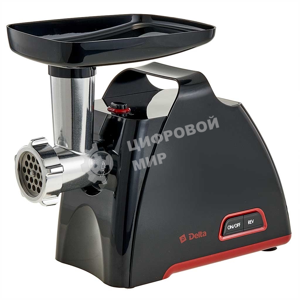 Мясорубка электрическая DELTA DL-6105M черный, 2000 Вт, 1.8 кг/мин, реверс, защита от перегрузки, насадки - 4