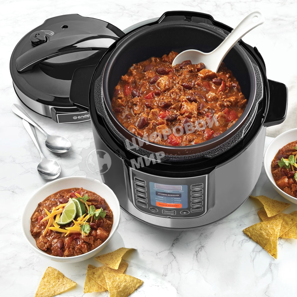 Скороварка-мультиварка электрическая Endever Vita-132, черный/стальной, мощность 1200 Вт, емкость 6л, 16 авторежимов работы, книга рецептов, 2 шт/уп.