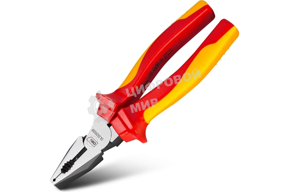 Плоскогубцы Deli DL512008 диэлектрические комбинированные, 200 мм, сталь Cr-V, сертификат VDE для работ под напряжением до 1000 В