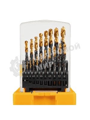 Набор сверл по металлу Denzel 1-10 мм, HSS-Tin, Golden Tip, 19 шт