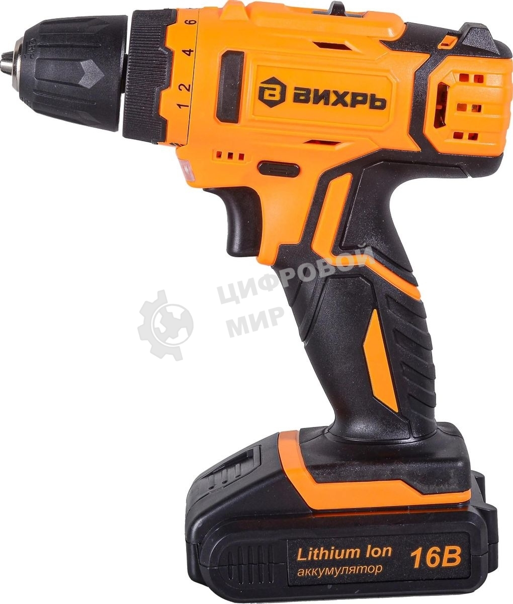 Дрель-шуруповерт аккумуляторная Вихрь ДА-16Л-2КА 72/14/49, Аккумуляторная, 16В, 2 АКБ, Кейс