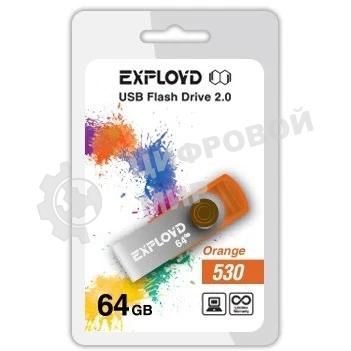 Флешка USB Exployd 530 Orange (EX064Gb530-O), 64Gb, USB 2.0, R/W 20/10, оранжевый