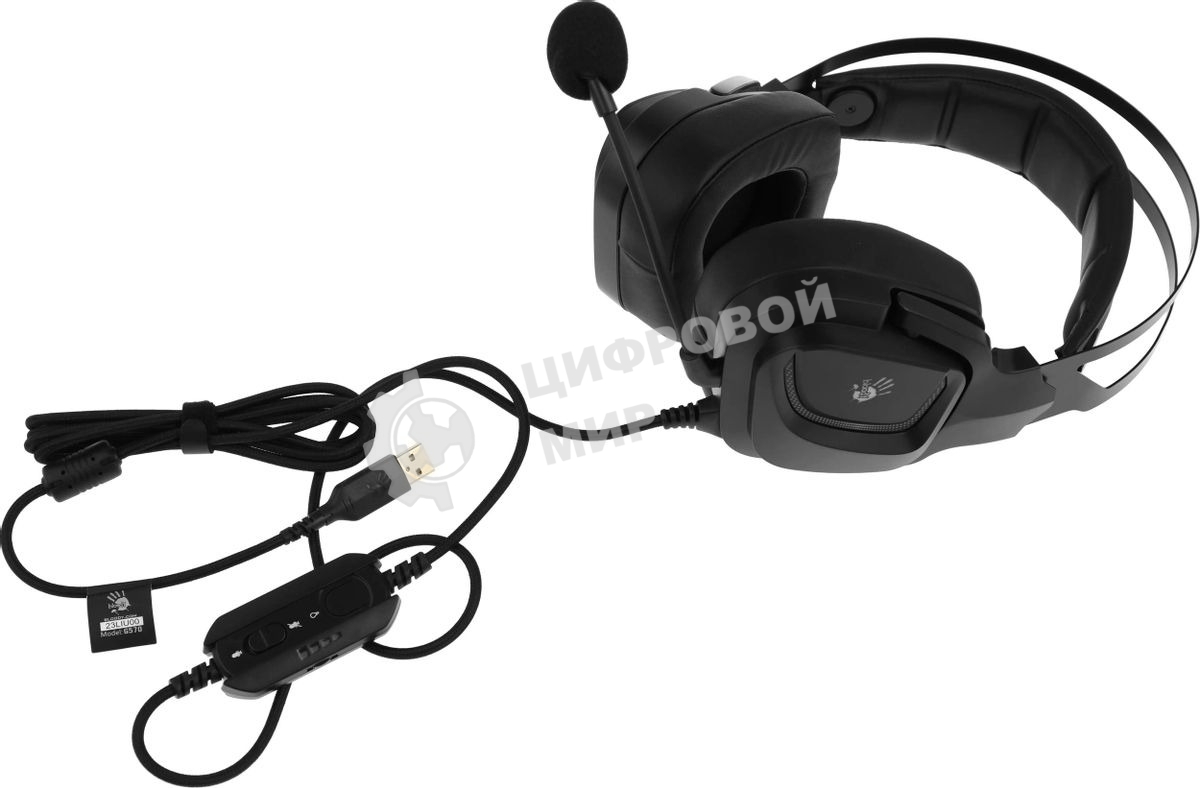 Гарнитура проводная с микрофоном A4Tech Bloody G570 черный/серый 2м мониторные USB оголовье (G570 USB/BLACK + GREY)