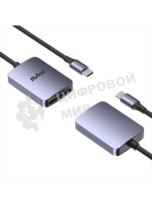 Кард-ридер Netac Flash WK12/серый/SD/SDHC/SDXC/microSD/microSDHC/microSDXC/USB 3.0 Type-C/пластик