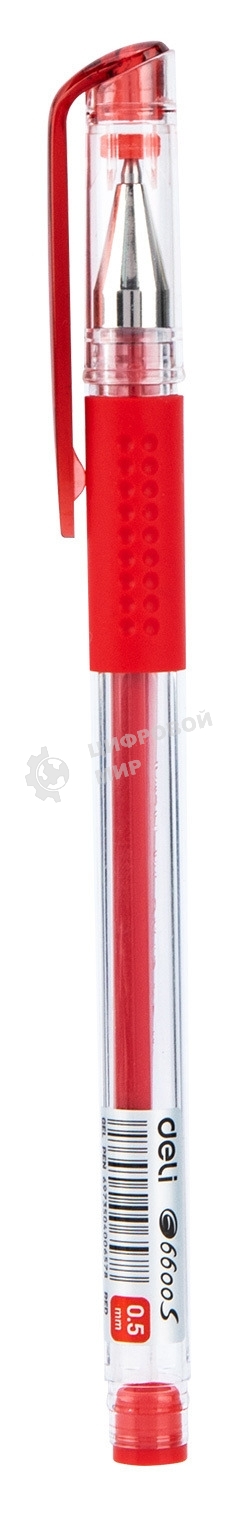 Ручка гелевая Deli Daily E6600SRed прозрачный, d=0.5мм, красные чернила, резиновая манжета