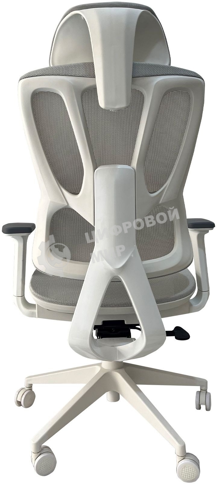 Кресло компьютерное Cactus CS-CHR-MC02GY серый, сетка, эко.кожа, с подголов. крестов. пластик белый