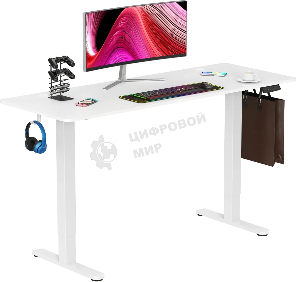 Стол компьютерный Cactus CS-EDL-WWT столешница ДСП, белый каркас белый